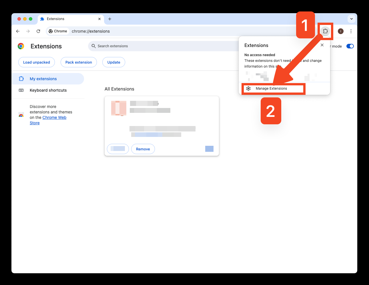 Open extensions page